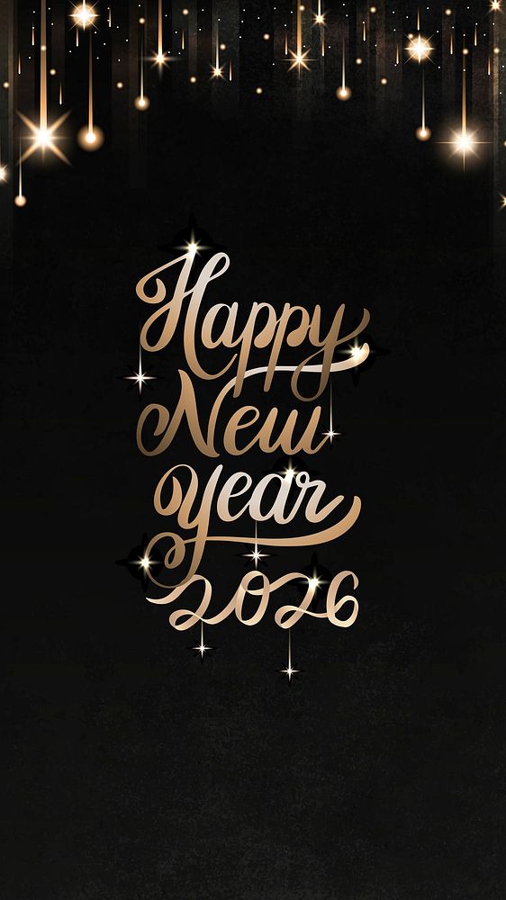 2026 gold happy new year wallpaper, season's greetings text on black background psd