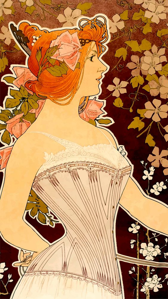 Victorian floral woman clipart, aesthetic illustration vector. Free public domain CC0 image.
