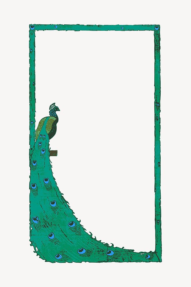 Peacock frame sticker, animal illustration vector. Free public domain CC0 image.