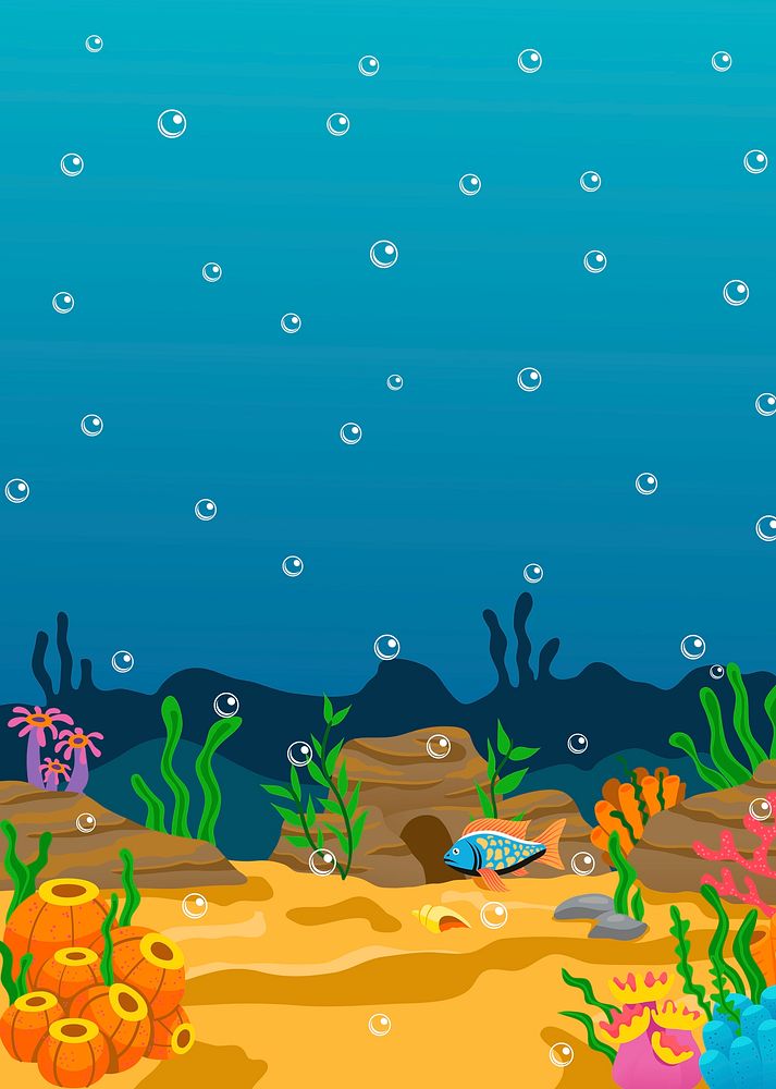 Cartoon ocean background, marine life illustration vector. Free public domain CC0 image.