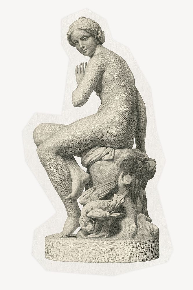 Nude woman statue, Nymph on a rough cut paper effect design, Edgar George Papworth's artwork remixed by rawpixel
