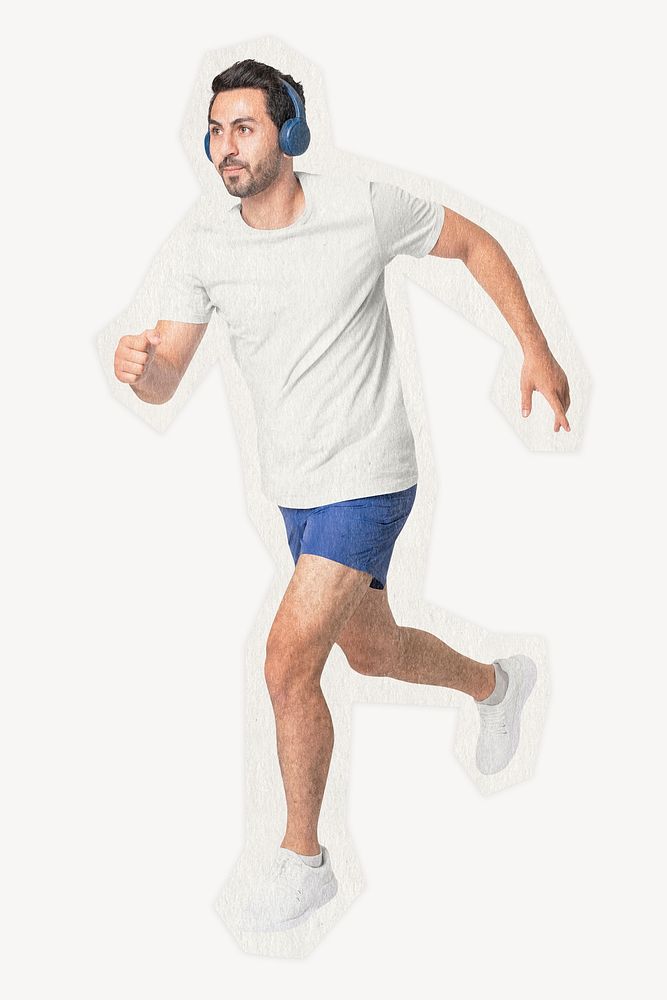 Man running on a rough cut paper effect design