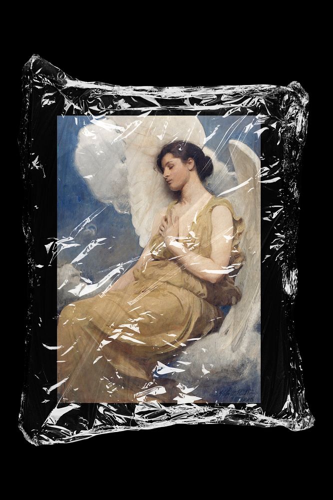 Angel by Abbott Handerson Thayer in plastic, black background, remixed by rawpixel