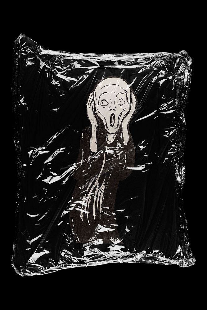 The Scream artwork in plastic, black background, remixed by rawpixel