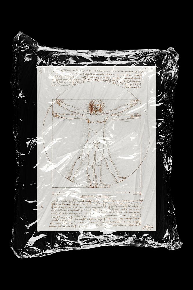 Da Vinci's Vitruvian Man in plastic, black background, remixed by rawpixel