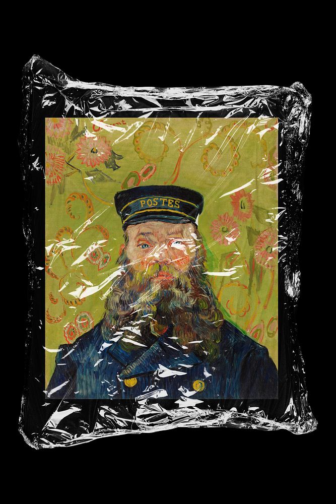 The postman artwork in plastic, black background, remixed by rawpixel