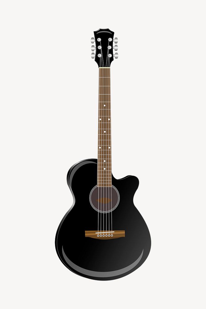 Acoustic guitar sticker, musical instrument illustration psd. Free public domain CC0 image.