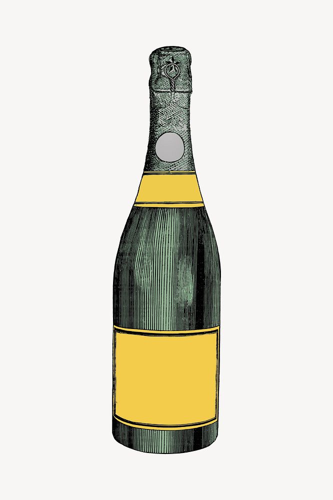 Champagne bottle clipart, object illustration. Free public domain CC0 image.