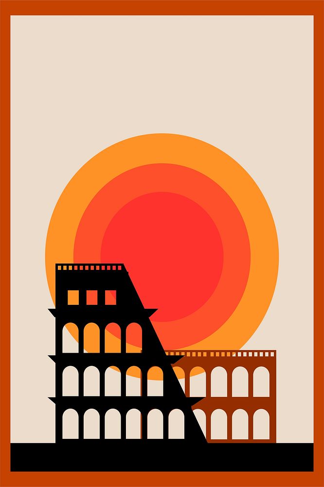Colosseum sunset poster, tourist landmark illustration vector. Free public domain CC0 image.