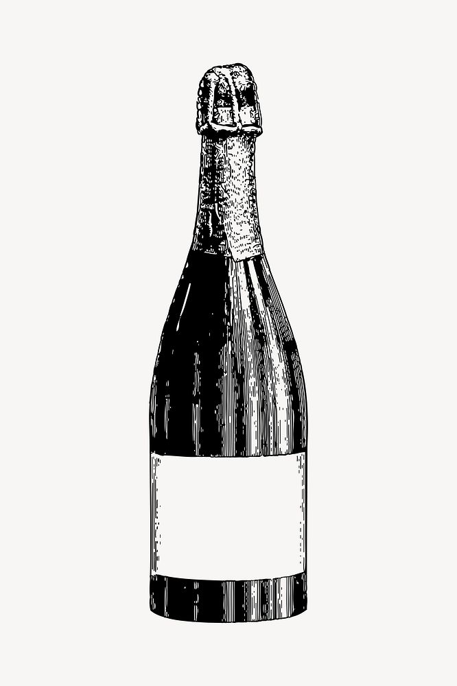 Champagne bottle drawing, object illustration. Free public domain CC0 image.