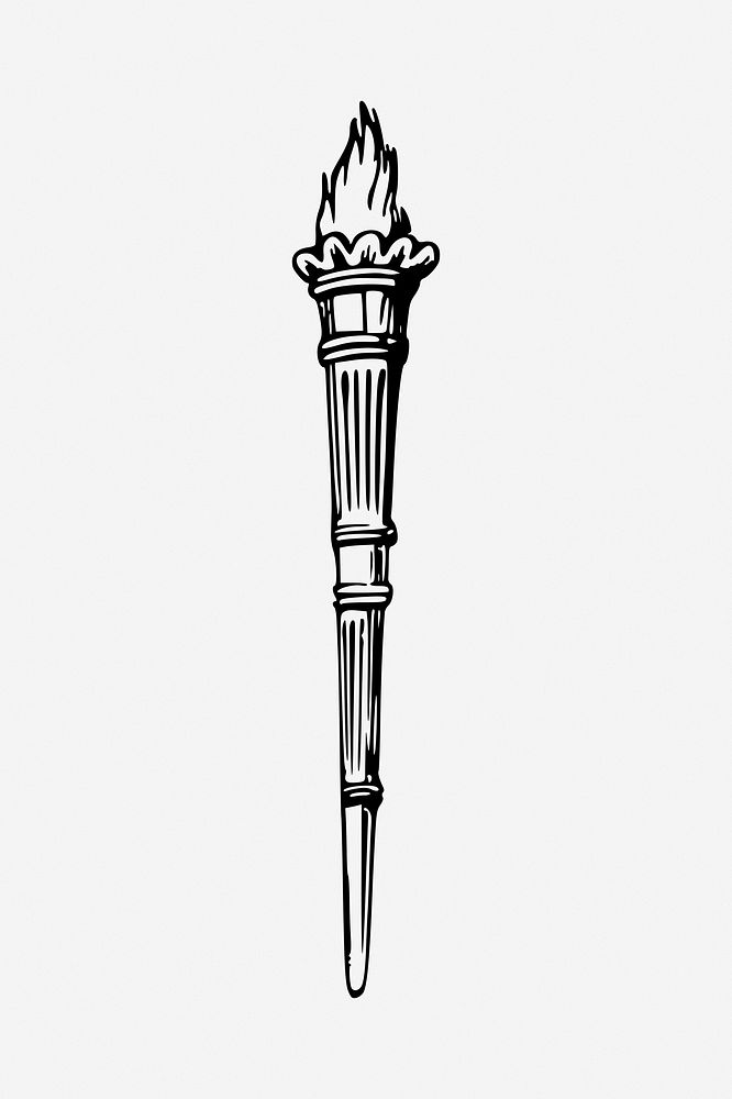 Flame torch black and white illustration clipart. Free public domain CC0 image