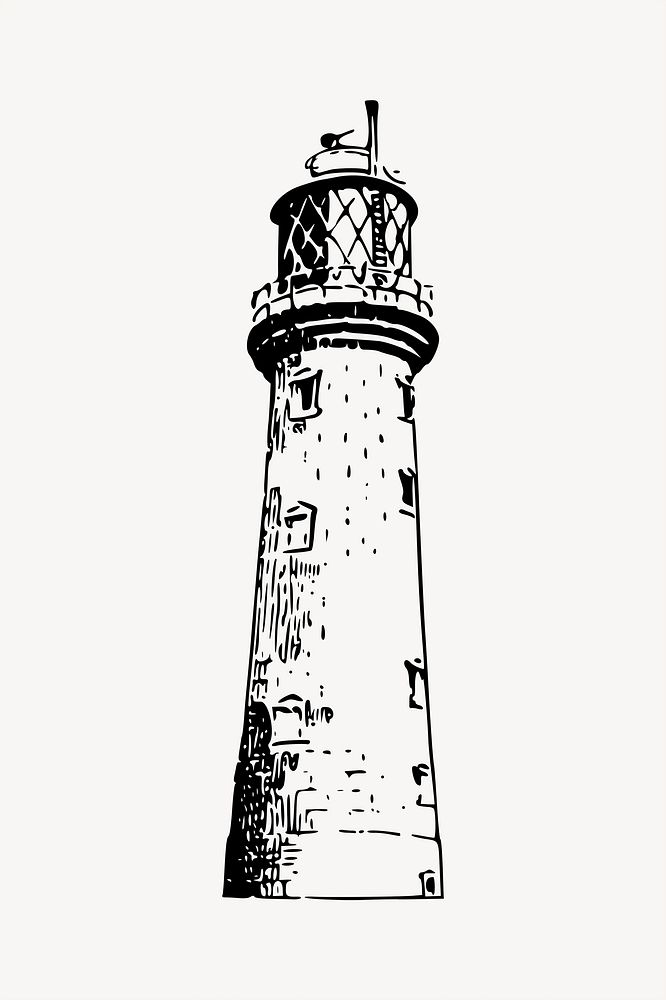 Lighthouse clipart, vintage hand drawn vector. Free public domain CC0 image.