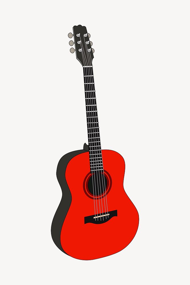 Acoustic guitar sticker, musical instrument illustration psd. Free public domain CC0 image.