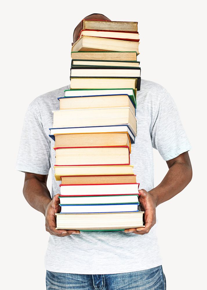 Man carrying books collage element, education concept psd