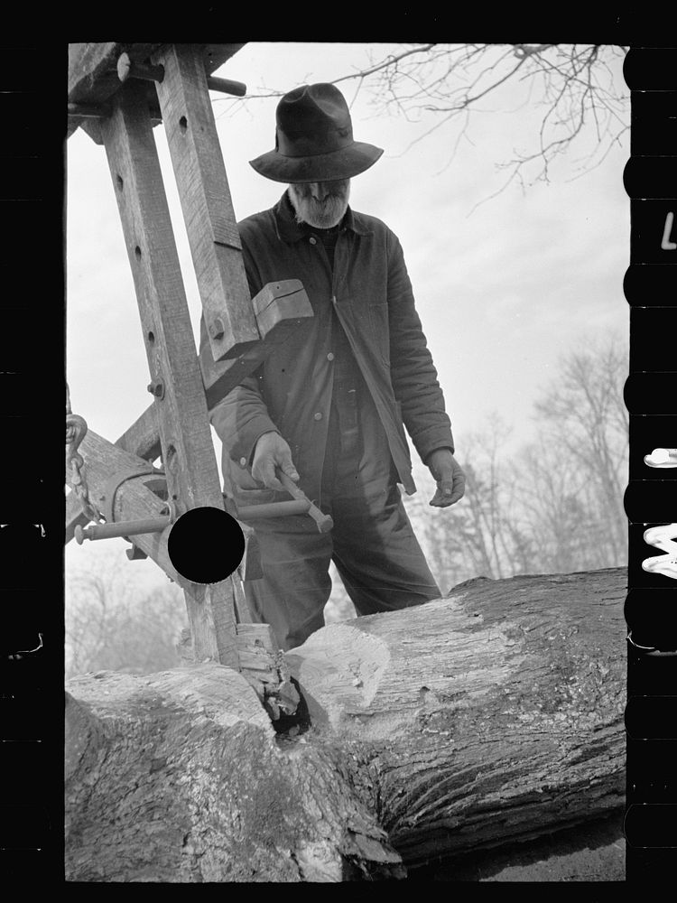 [Untitled photo, possibly related to: Demonstrating homemade cider press at Crabtree Recreational Demonstration Project near…