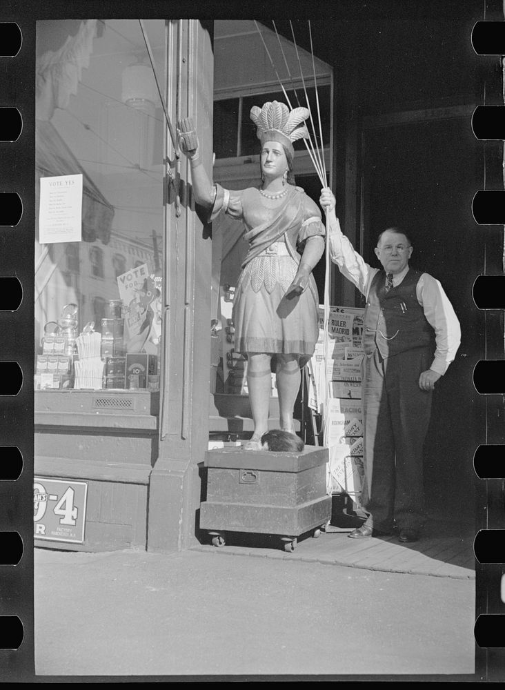 [Untitled photo, possibly related to: Cigar store Indian, Manchester, New Hampshire]. Sourced from the Library of Congress.