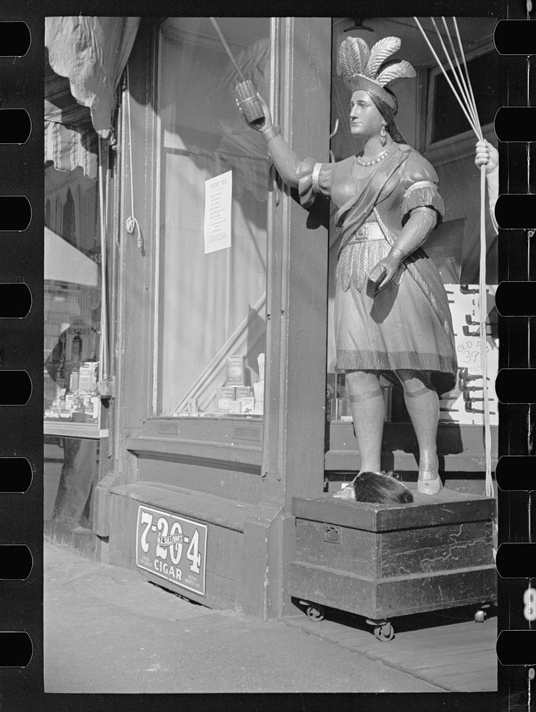 Cigar store Indian, Manchester, New Hampshire. Sourced from the Library of Congress.