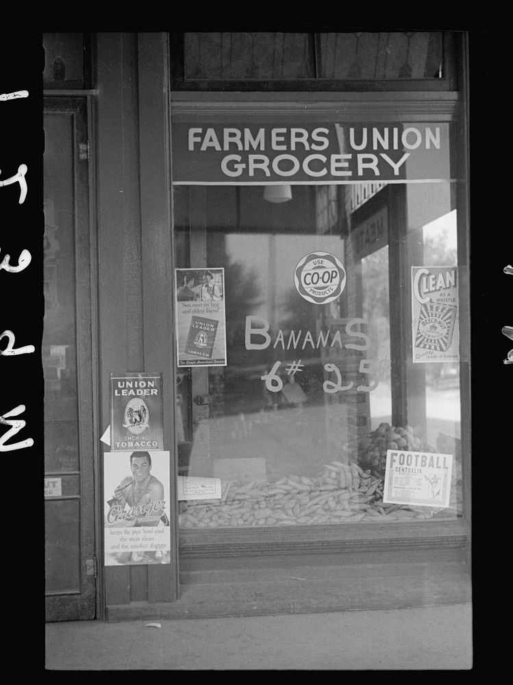 Farmer's Union Coop grocery store, Centralia, Kansas. This cooperative has received a loan from the FSA (Farm Security…