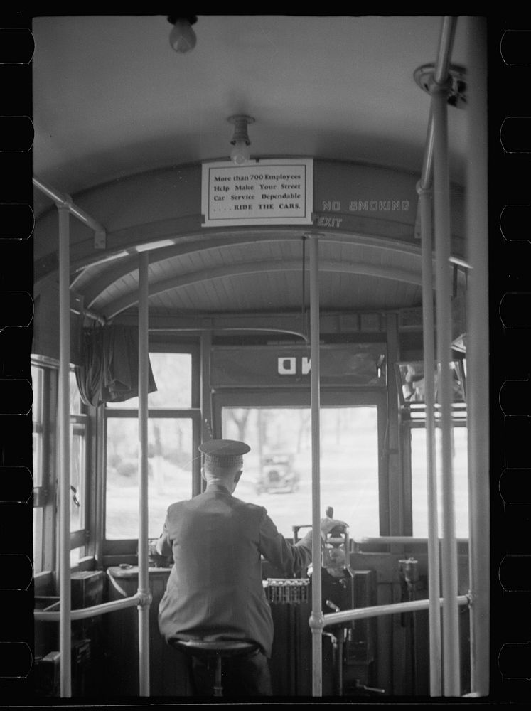 Streetcar motorman, Omaha, Nebraska. Sourced from the Library of Congress.