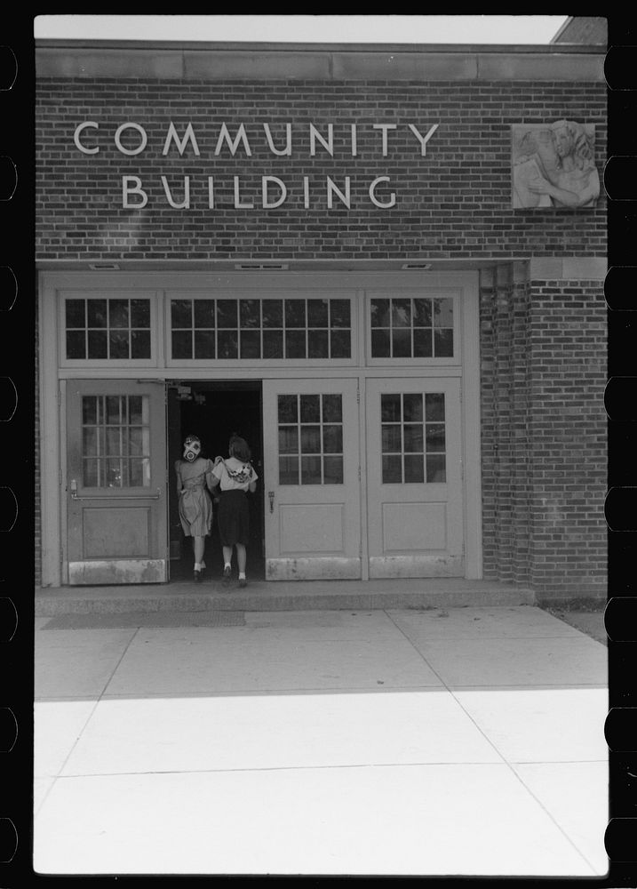 [Untitled photo, possibly related to: Community building at Greendale, Wisconsin]. Sourced from the Library of Congress.