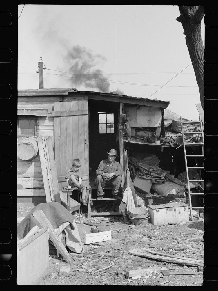 [Untitled photo, possibly related to: Resident of river bottoms shacktown. Dubuque, Iowa]. Sourced from the Library of…