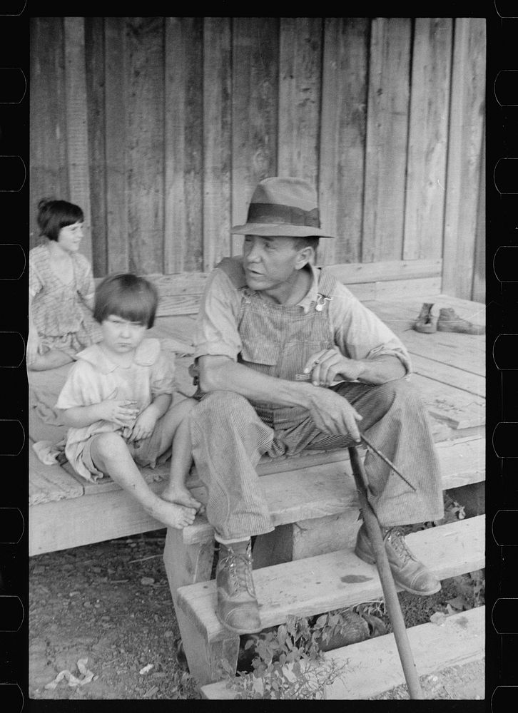 [Untitled photo, possibly related to: Sharecropper and children in front of company house. Wilson cotton plantation…