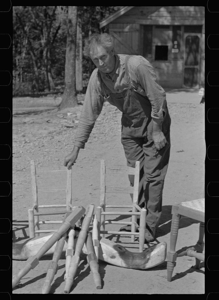 Resettled farmer who, under supervision, is making furniture, Jackson County, Alabama. Sourced from the Library of Congress.