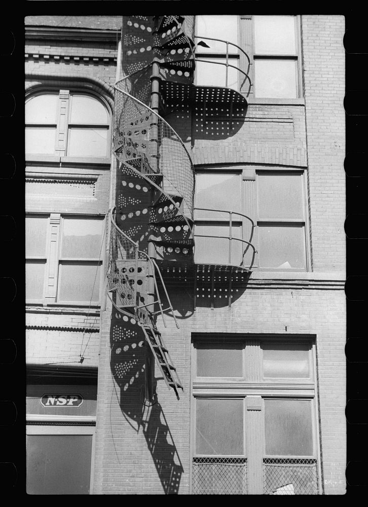 Spiral fire escape, St. Louis, Missouri. Sourced from the Library of Congress.
