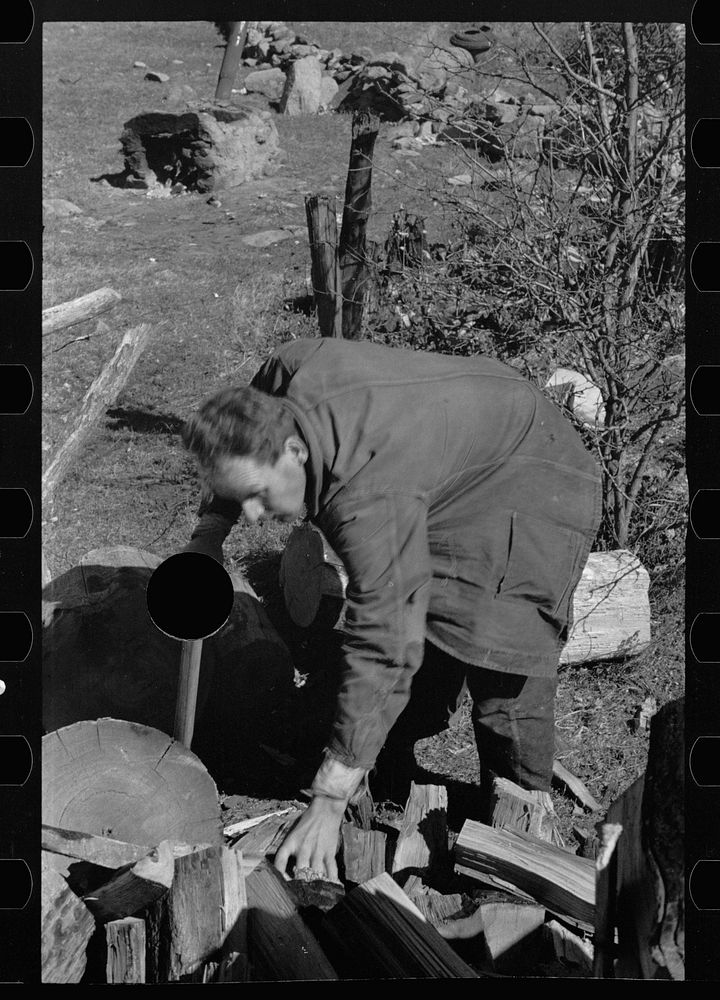 [Untitled photo, possibly related to: Chopping wood for the schoolteacher, Shenandoah National Park, Virginia]. Sourced from…