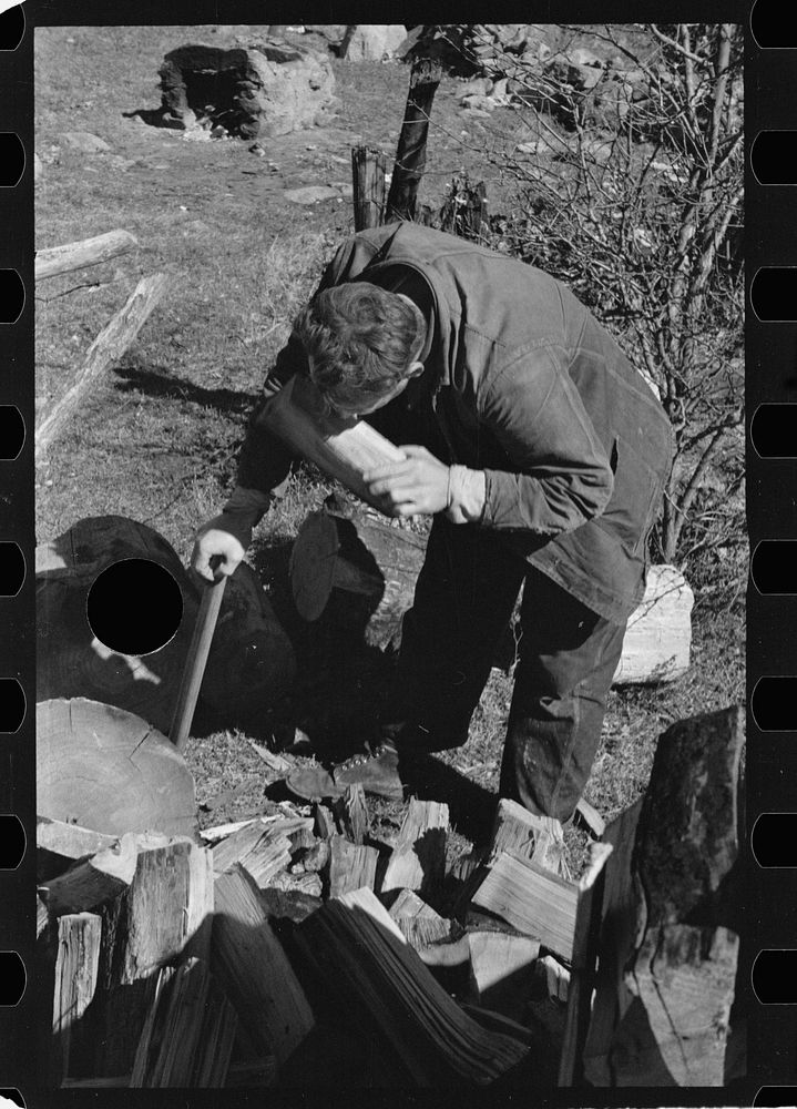 [Untitled photo, possibly related to: Chopping wood for the schoolteacher, Shenandoah National Park, Virginia]. Sourced from…