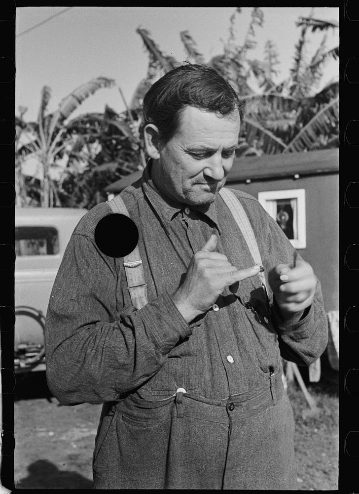 [Untitled photo, possibly related to: A migrant fruit worker in Belle Glade, Florida. He was formerly a tenant farmer in…