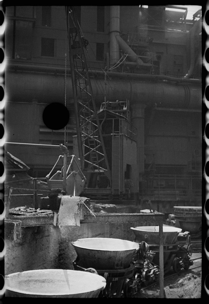 [Untitled photo, possibly related to: Tapping the slag at a blast furnace, Pittsburgh, Pennsylvania]. Sourced from the…