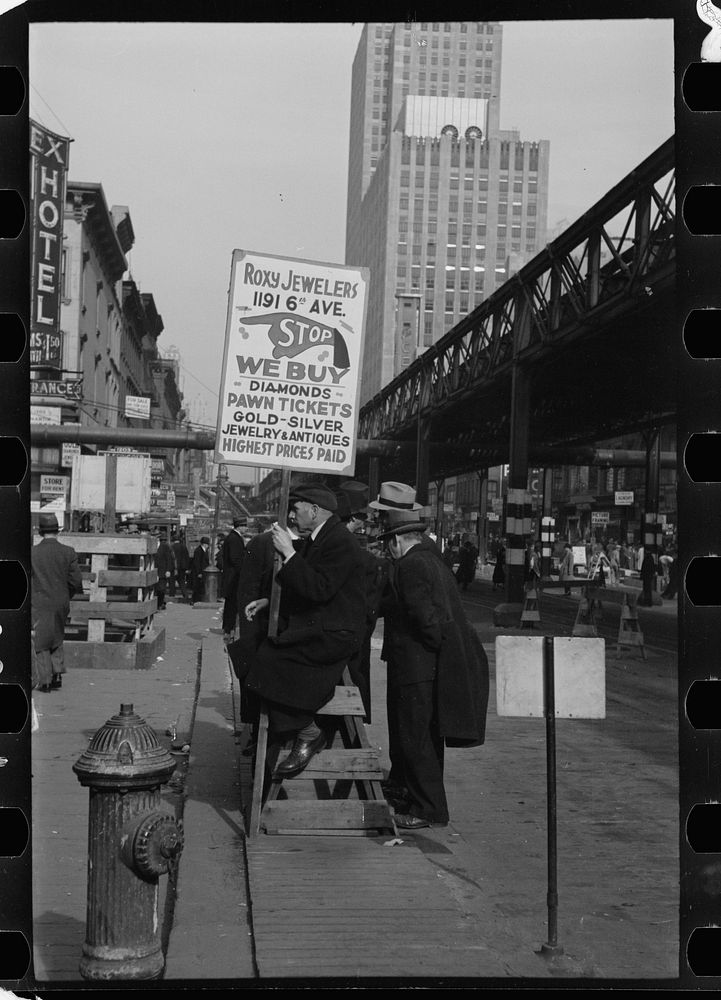 Sign man, Sixth Avenue, New York, New York. Sourced from the Library of Congress.