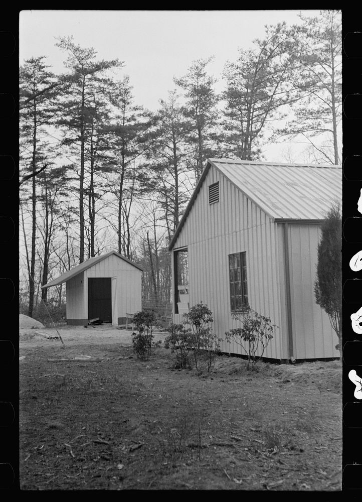 [Untitled photo, possibly related to: Chicken house, prefabricated steel unit, Greenbelt, Maryland]. Sourced from the…