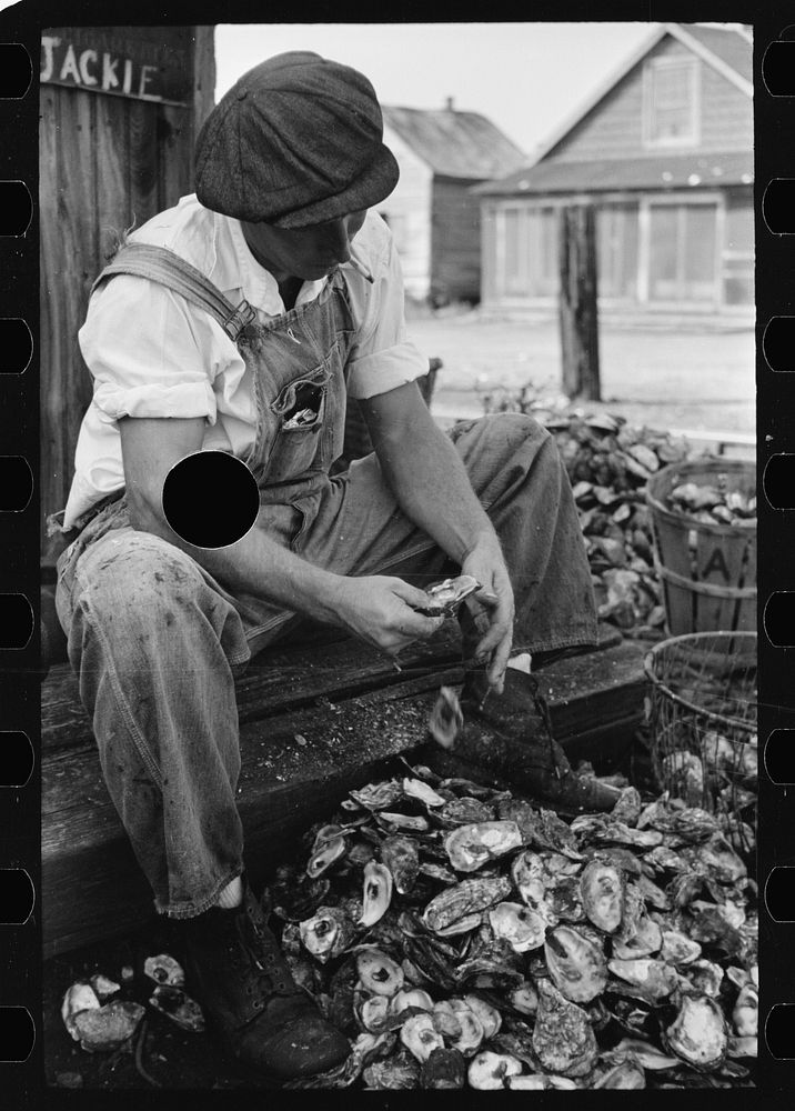 [Untitled photo, possibly related to: Shucking oysters, Bivalve, New Jersey]. Sourced from the Library of Congress.