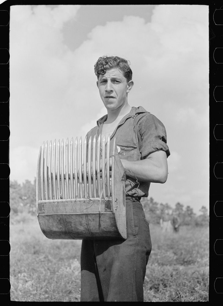 Man with cranberry scoop, Burlington County, New Jersey. Sourced from the Library of Congress.