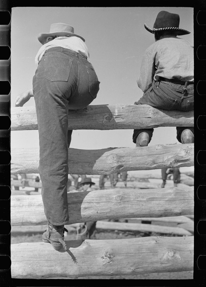 [Untitled photo, possibly related to: Dude girls on a corral fence, Montana]. Sourced from the Library of Congress.
