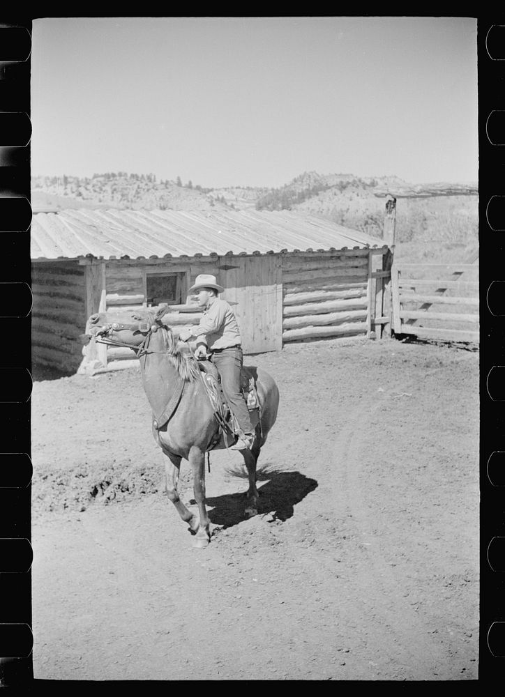 [Untitled photo, possibly related to: Driving colts into roundup corral, Quarter Circle U Ranch, Montana]. Sourced from the…
