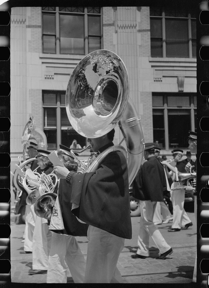 Tuba player in high school band, Butte, Montana. Sourced from the Library of Congress.