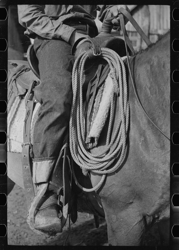 Lariat on saddle, Quarter Circle U Ranch, Big Horn County, Montana. Sourced from the Library of Congress.