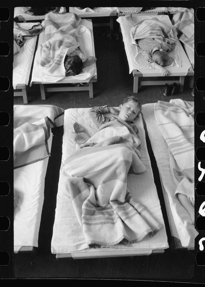 [Untitled photo, possibly related to: Midday nap, nursery school, FSA (Farm Security Administration) camp, Harlingen…
