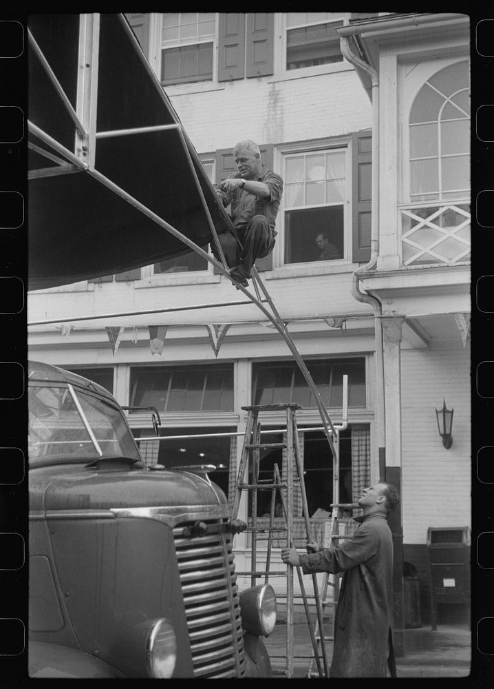 Preparations for fireman's carnival, July 4th celebration, State College, Pennsylvania. Sourced from the Library of Congress.