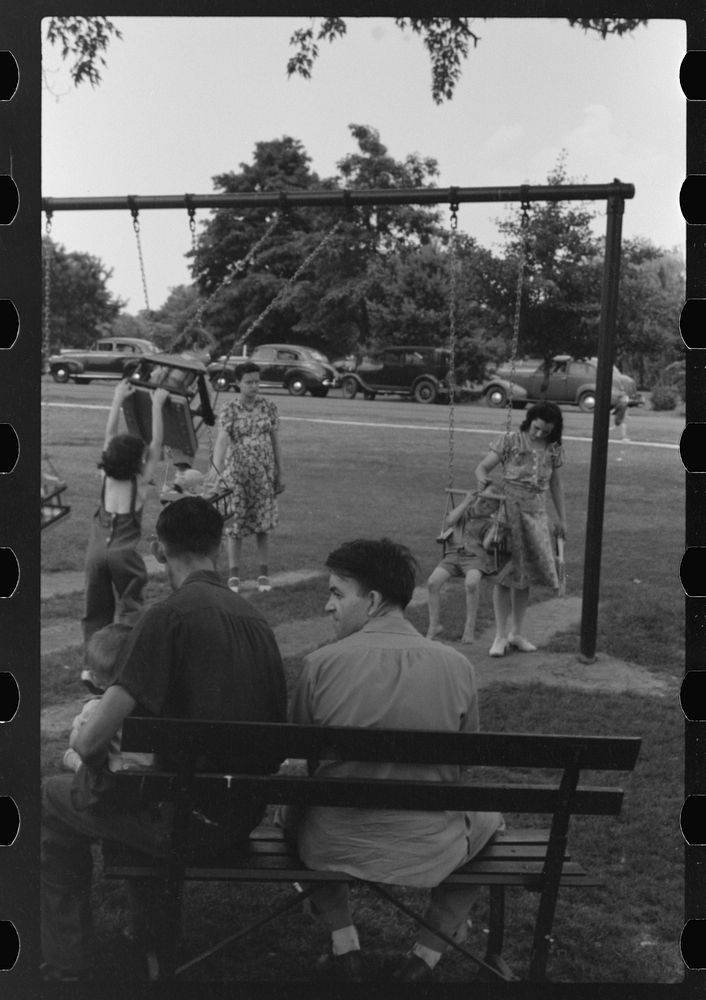 [Untitled photo, possibly related to: Sunday afternoon picnic in park. Vincennes, Indiana]. Sourced from the Library of…