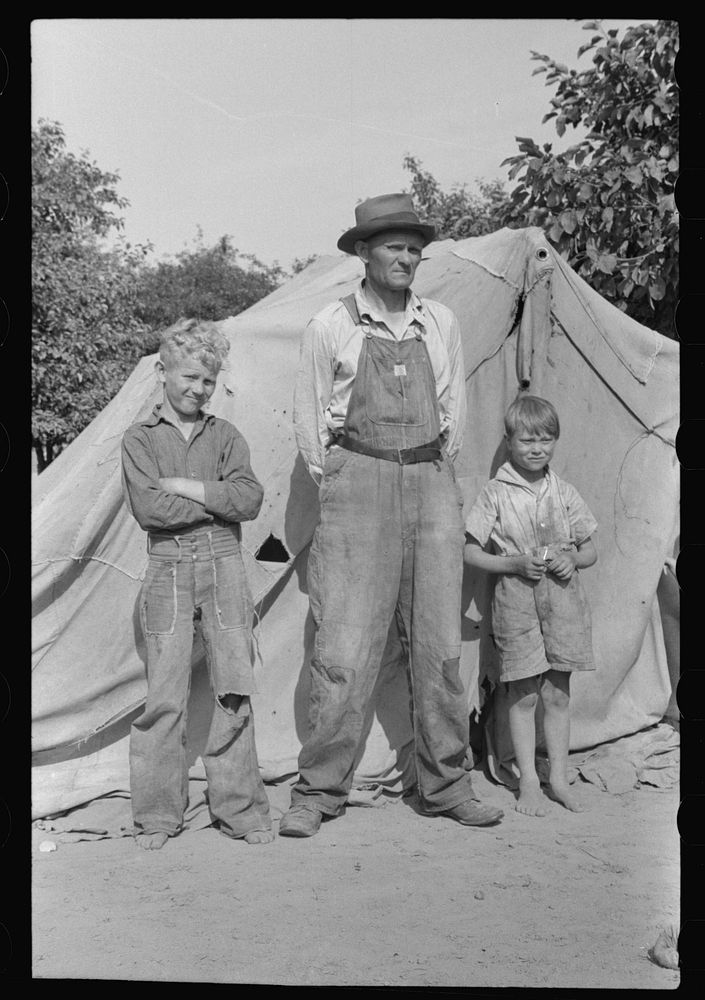 Father and sons who pick fruit in Berrien County, Michigan. They are from Arkansas. Sourced from the Library of Congress.