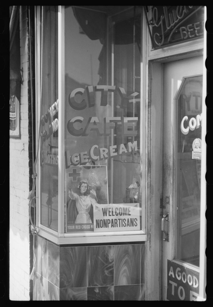 Bismarck, North Dakota. Cafe window. Sourced from the Library of Congress.