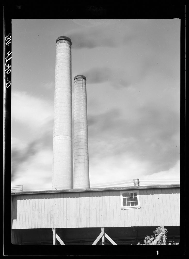 Smokestacks of the Longview sawmills. Washington. Sourced from the Library of Congress.