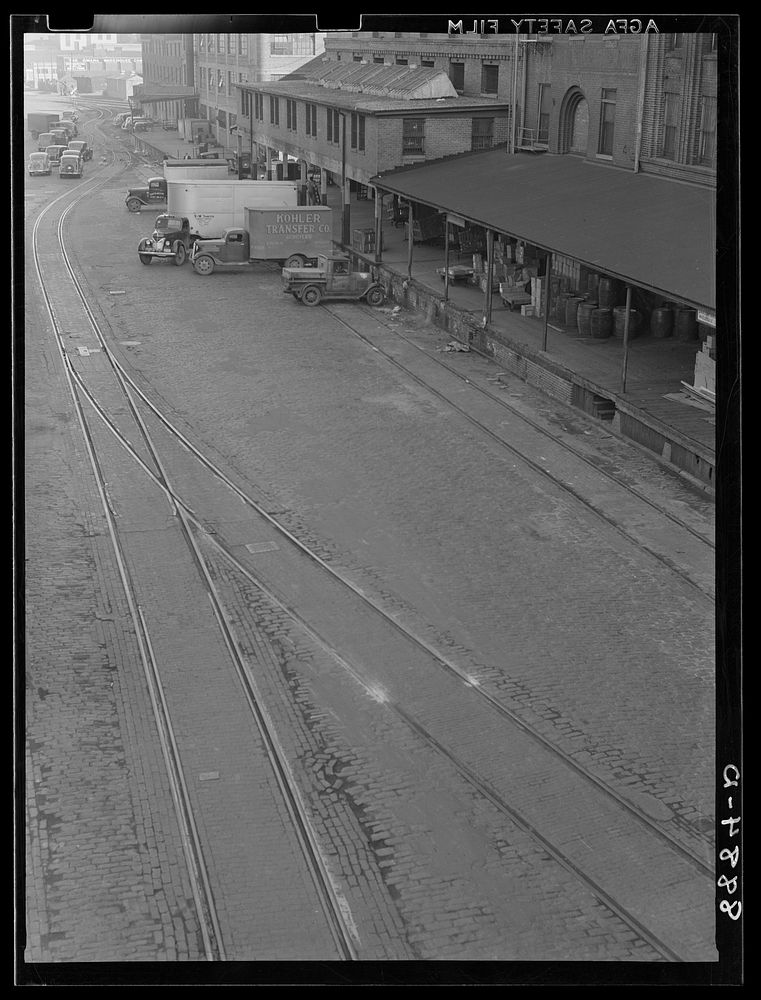 Trucks in the wholesale district. Omaha, Nebraska. Sourced from the Library of Congress.