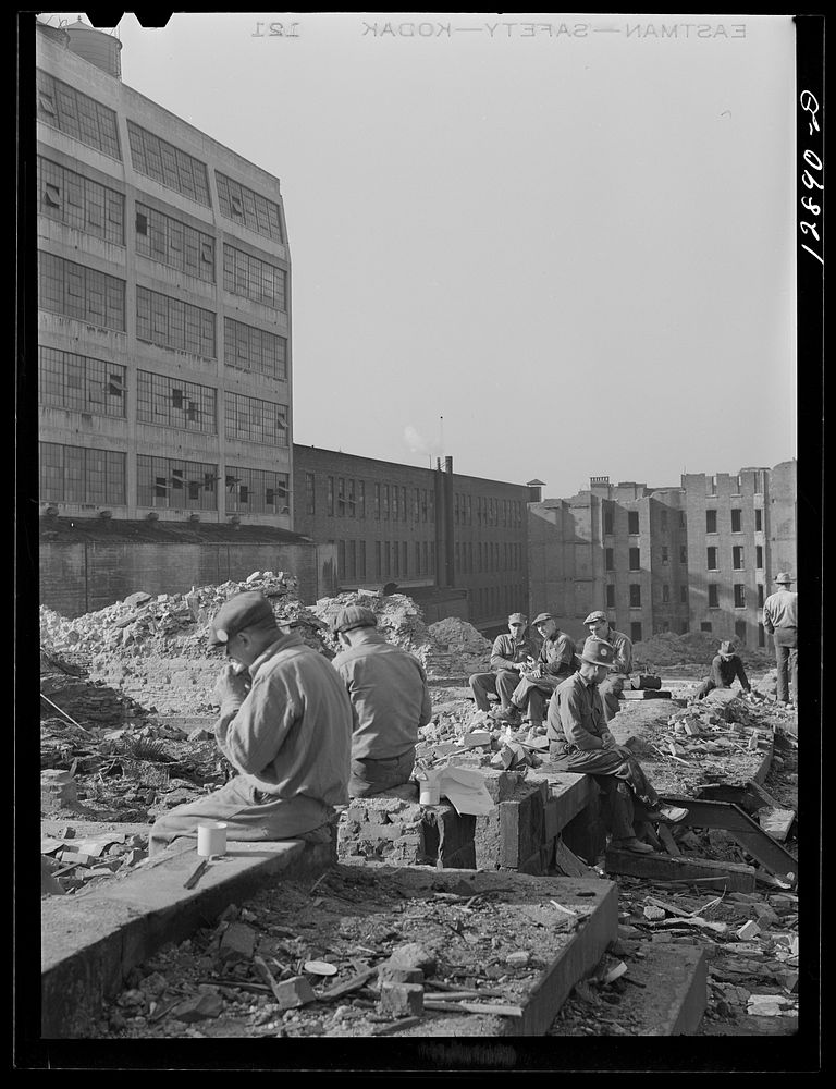 New York, New York. Employees of a wrecking company eating lunch. Sourced from the Library of Congress.