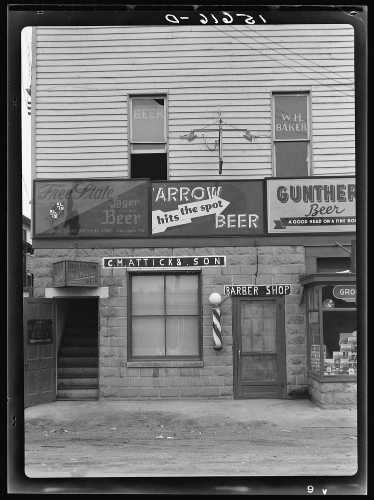 Barber shop and pool hall. Berwyn, Maryland. Sourced from the Library of Congress.