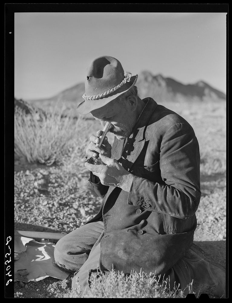 Prospector testing ore samples. Esmeralda County, Nevada. Sourced from the Library of Congress.